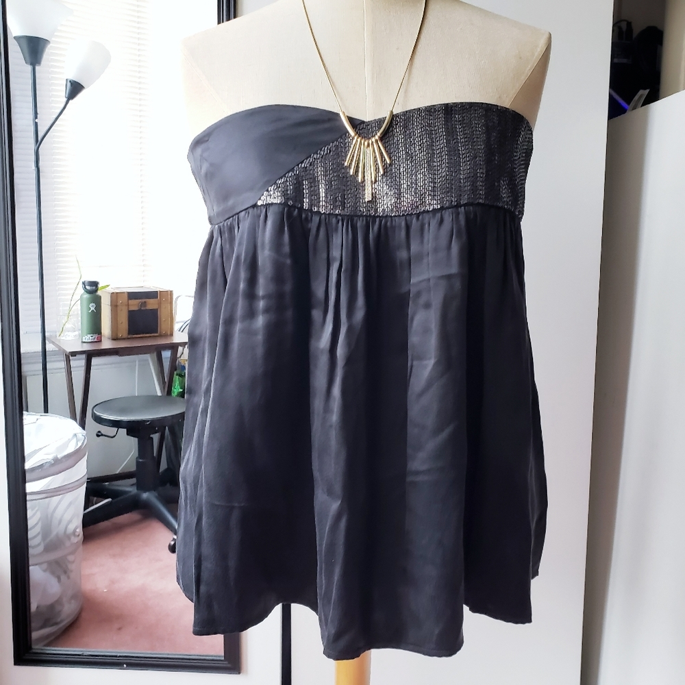 Dolce Vita | Strapless Silk Sequin Black Top (L)